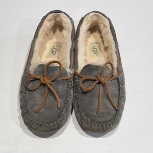 UGG Charcoal Suede Moccasins with Tan Laces